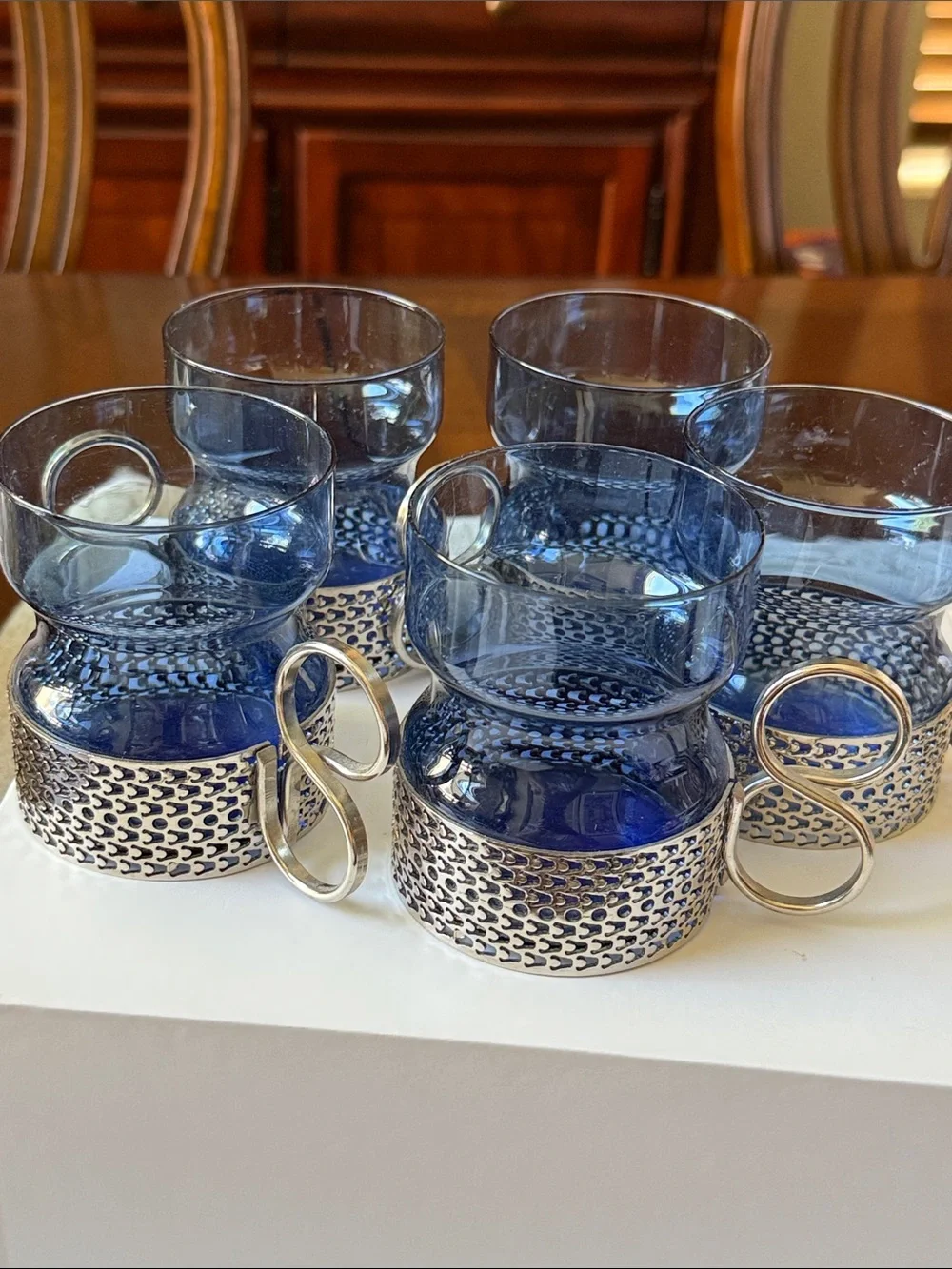 littala Finland Tsaikka by Timo Sarpaneva Blue hot drink glasses cups set of 5